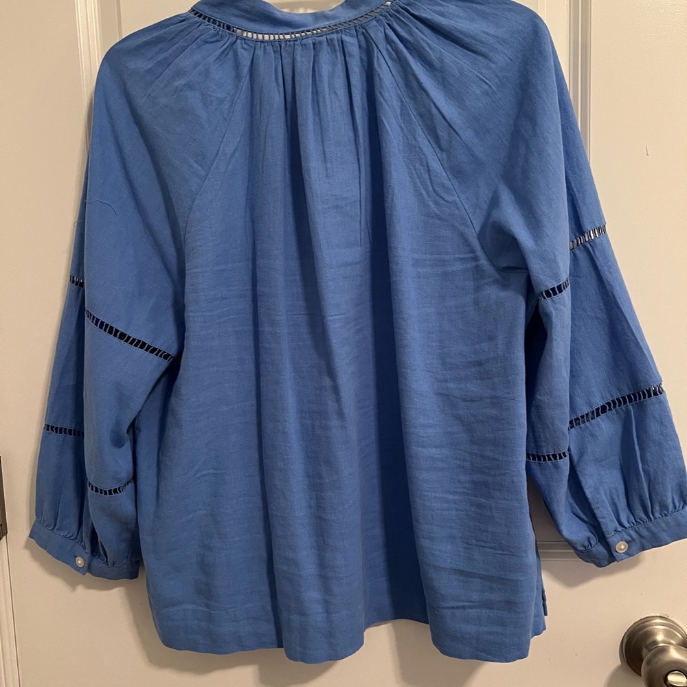 LOFT Blue Mandarin Collar Relaxed Blouse - Picture 3 of 7